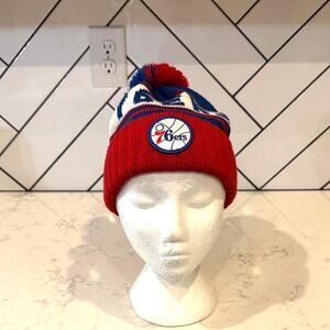 Vintage Hardwood Classics 76ers knit Pom Pom beanie hat blue red basketball
